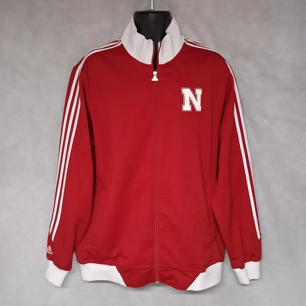 Adidas Nebraska Cornhuskers Track Jacket Men's Large Red Full Zip